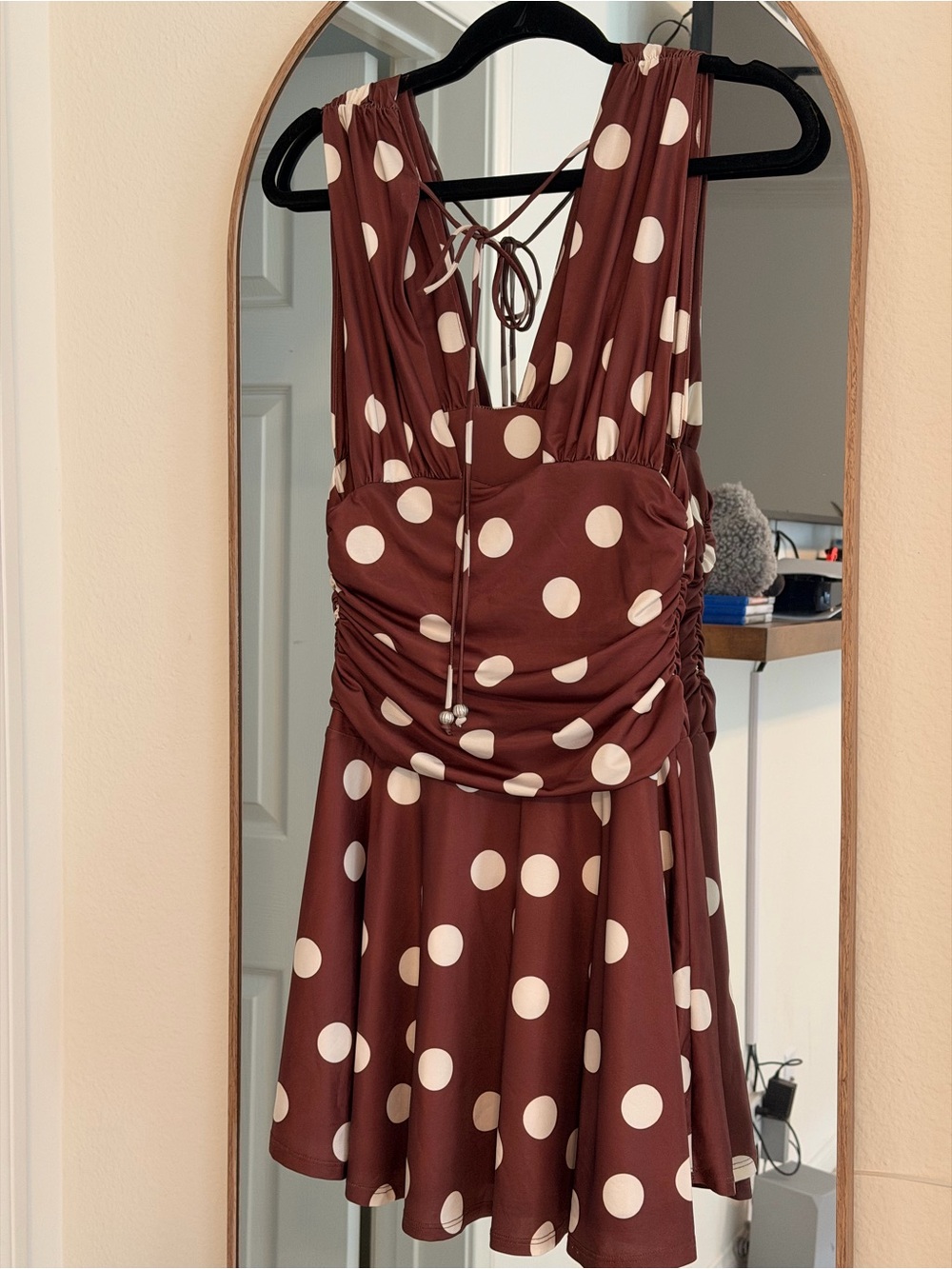 Free People Brown Polka Dot Sleeveless V-Neck Mini Dress - Picture 3 of 5
